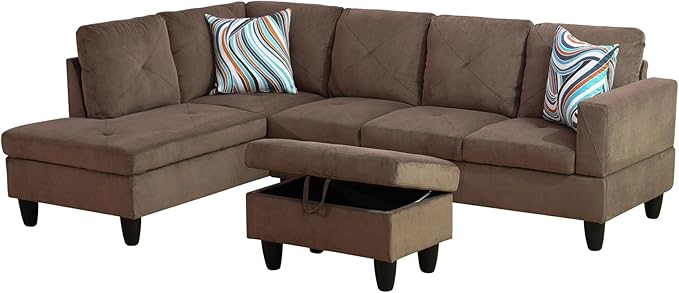 L Shaped Couch Modern Sectional Couch Upholstered Sackcloth Fabric 3 Pieces - Image 3