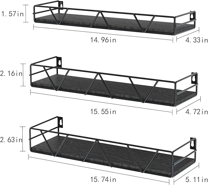 Floating Shelves Set of 3, Home Wood Wall Shelf, Farmhouse Shelf - Image 3