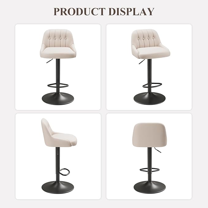 Bar Stools Set of 2, Swivel Bar Chairs, Modern Adjustable PU Leather - Image 8