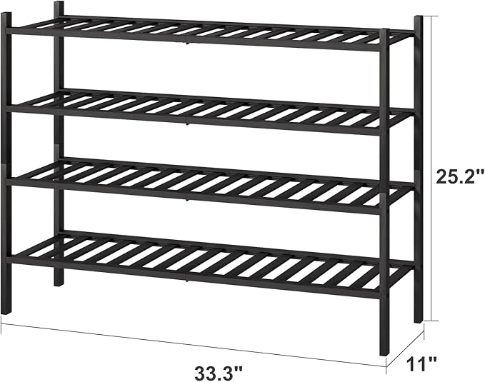 Black 4-Tier Long Shoe Rack, Bamboo Wood - Image 3