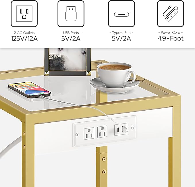 HOOBRO Side Table with Charging Station, Nightstand - Image 5