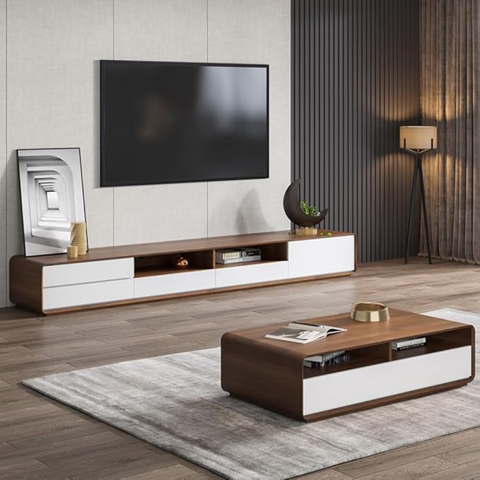POVISON Modern Wood White TV Stand 78", Fully-Assembled Open Storage Cabinet - Image 5