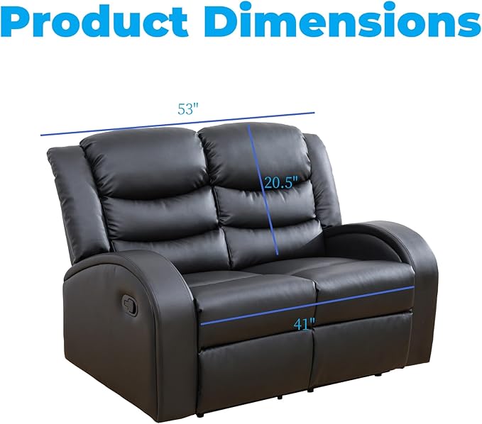 Loveseat Recliner Sofa, Reclining Loveseat Leather Couch Upholstered, Modern - Image 3