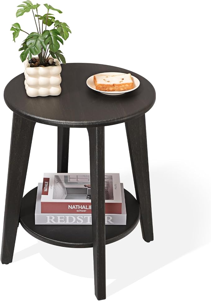 Round Side Table Black Gold Wooden End Table by FEUFOAM