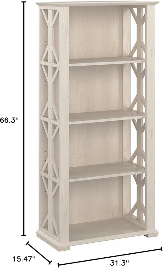 Bush Furniture Homestead 4 Shelf Farmhouse Bookcase in Linen White Oak - Image 3