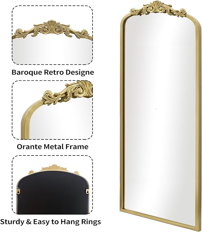 AIXI HOME Arched Gold Antique Full Length Mirror, Baroque Inspired Home Decor - Image 4