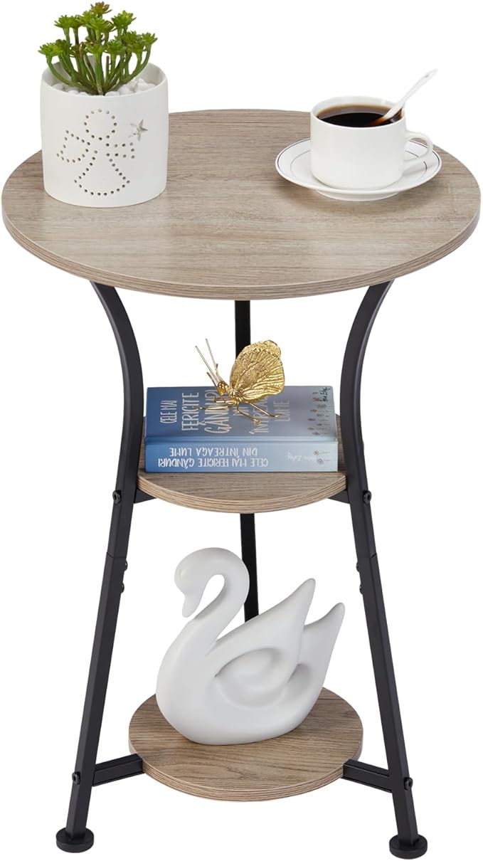 Dulcii Round Side Table for Narrow and Small Spaces, 3 Tier Small Round End by Zexvida