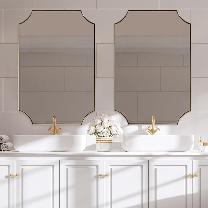 ANDY STAR Brushed Gold Rectangle Mirror, 24x36 Inch Scalloped Bathroom Mirror - Image 2
