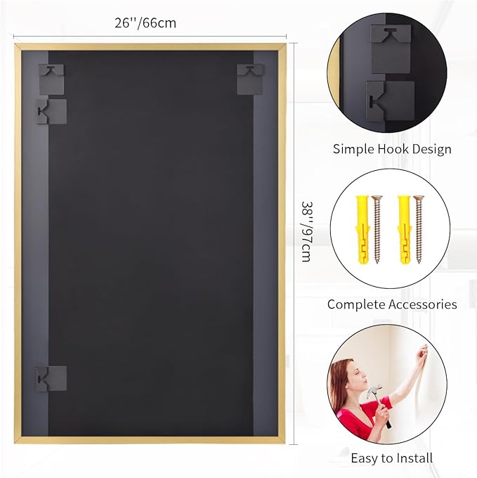 Koonmi Gold Mirrors for Wall, 26x38 Inch Bathroom Mirror, Rectangular Wall - Image 5