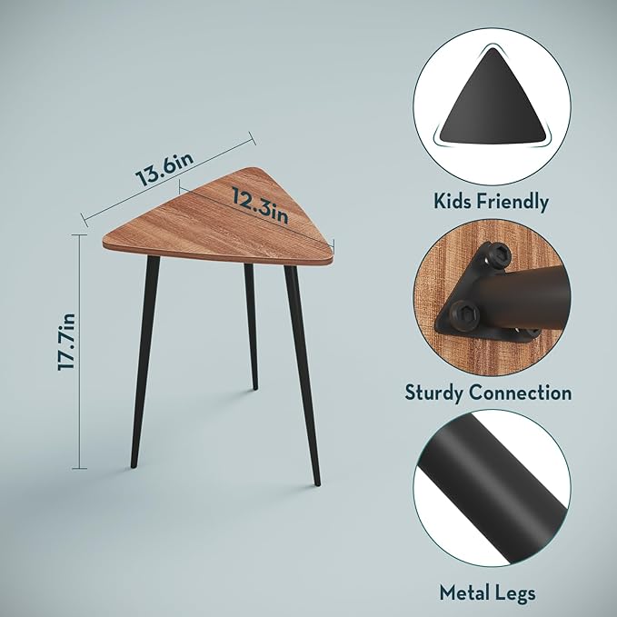 SAYGOER Small Triangle Side Table, Mid Century Modern Walnut End Table - Image 2