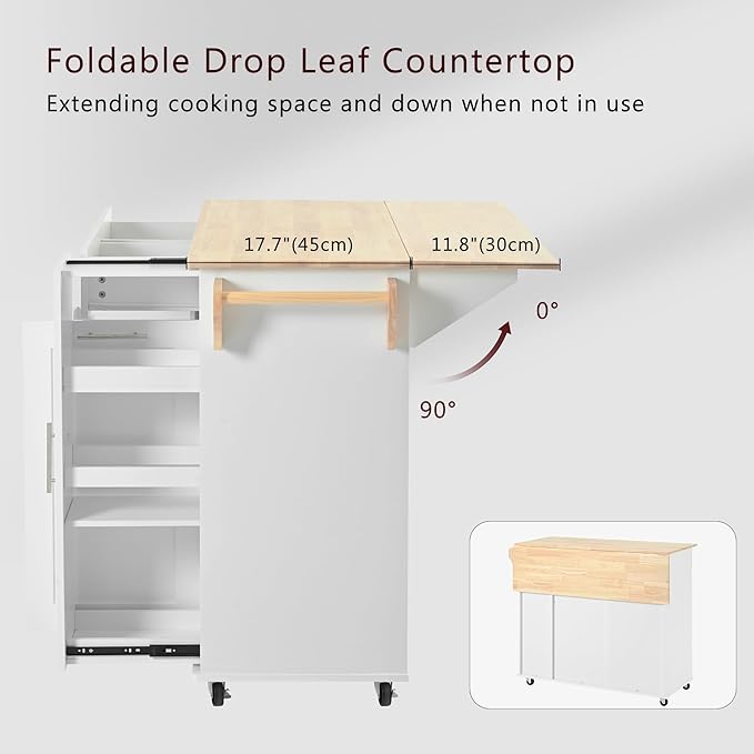 46" Kitchen Island with Drop Leaf, Kitchen Storage Cart W/ 3 Tier Pull Out - Image 6