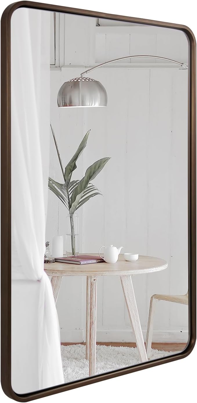 ANDY STAR Bronze Bathroom Mirror, 24x40’’ Rounded Rectangle Oil Rubbed Bronze by ANDYSTAR