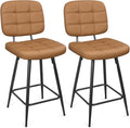 Bar Stools Set of 2, 24 Inch Upholstered Metal Barstool by ERGOSEAT