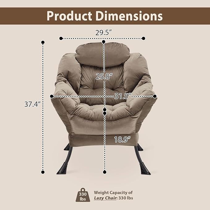 Lazy Chair Thick Padded, Comfy Velvet Accent Lounge Chair - Image 3