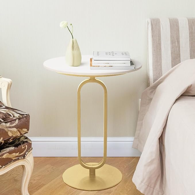 Side Table with Marble Top Metal Pub Bar Round Table Modern Sofa Side End Table - Image 5