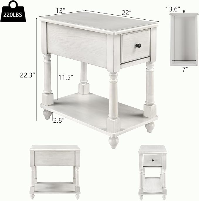 Narrow End Table with Drawer and Open Storage Shelf, Solid Wood Sofa Side Table - Image 2