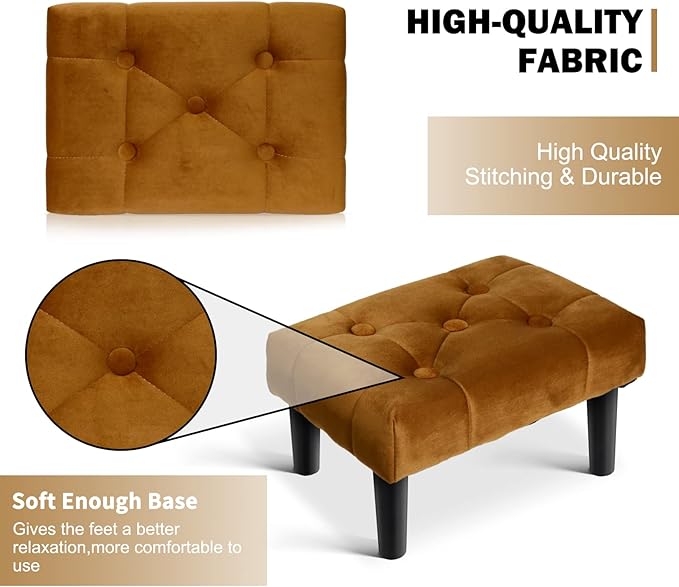 HOUCHICS Small Footstool Ottoman, Velvet Soft Footrest Ottoman - Image 4