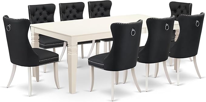 East West Furniture LGDA9-LWH-12 9 Piece Dining Table Set Contains a Rectangle by EastWestFurniture