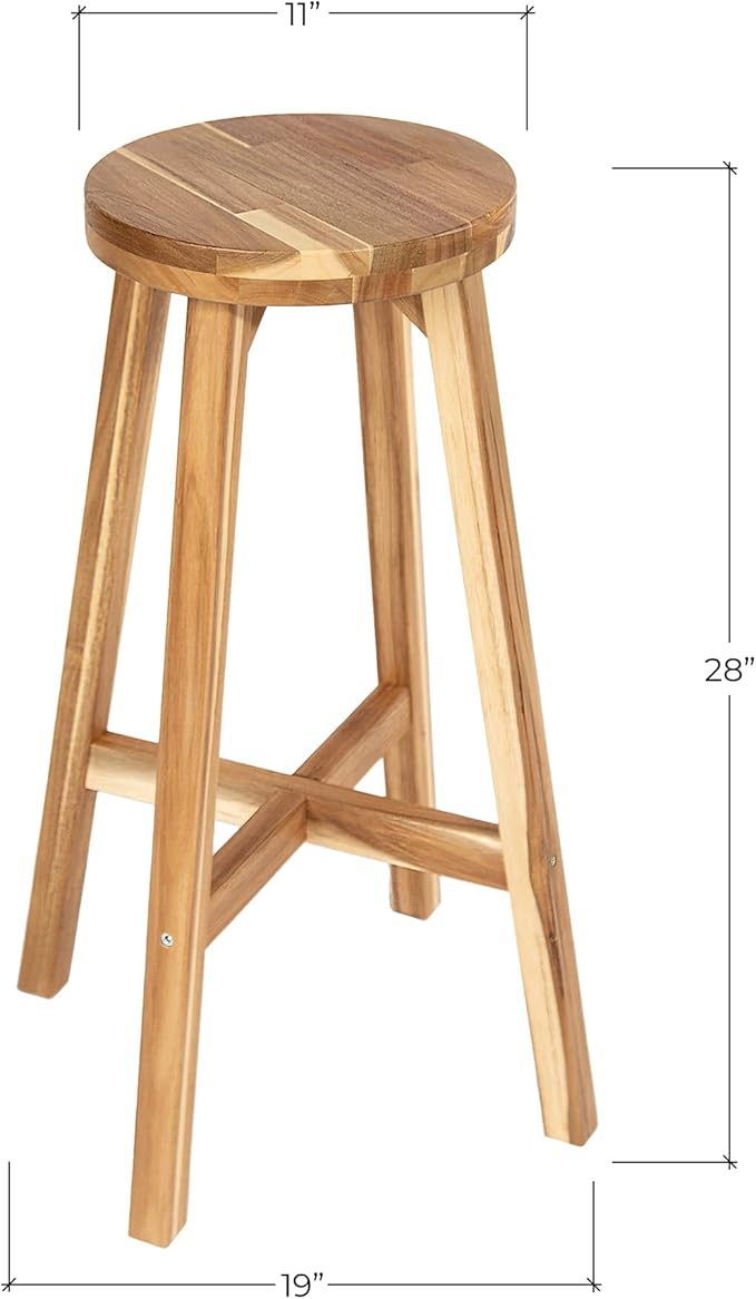 Round Stool Acacia Wood, Easy Assembly, Natural Wax Finish, Wooden Stool - Image 3