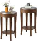 COSIEST Set of 2 Farmhouse Round End Table, 2-Tier Classic Brown Side Table by COSIEST