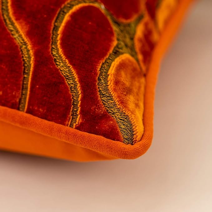 Yangest Orange Square Throw Pillow Cover Wavy Velvet Cushion Cover Modern - Image 5