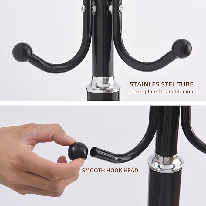 Black Coat Rack ​Freestanding, Metal Coat Hanger Stand, High-grade Entryway Hat - Image 3