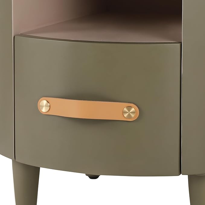 Merax Round Nightstand with Storage Drawer, MDF Contemporary Modern Bedside - Image 10