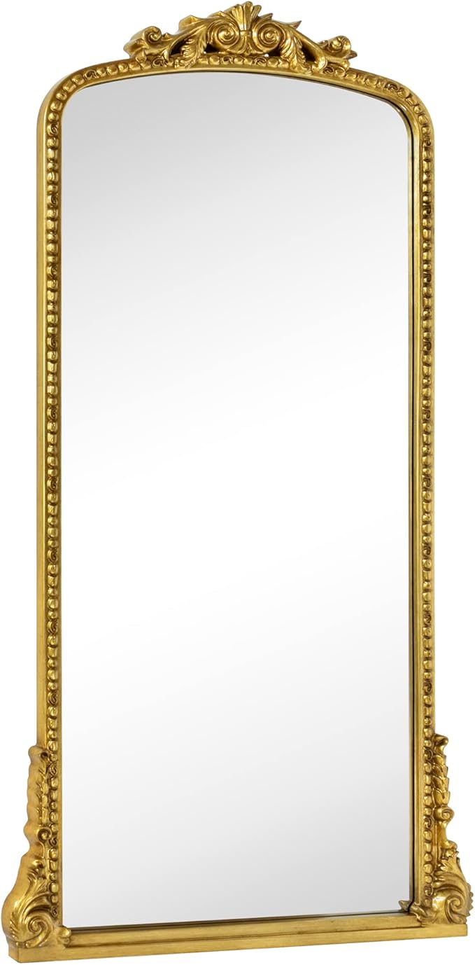 Traditional Ornate Floor Mirror Gold Arched Framed Full Length Wall Mirror - Image 3