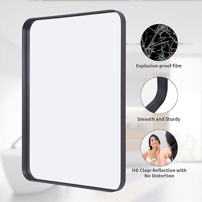 Bathroom Mirror 24x36 inch, Modern Round Corner Bathroom Vanity Mirror - Image 3