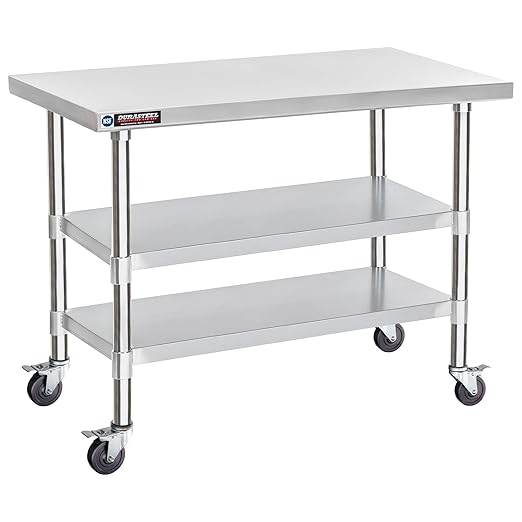 DuraSteel Stainless Steel Work Table 24" x 48" x 34" Height w/ 4 Caster Wheels by DuraSteel