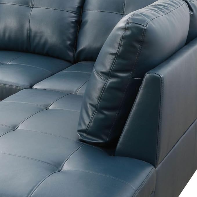 Denim L-Shaped 3-Piece Faux Leather Sofa - Image 6