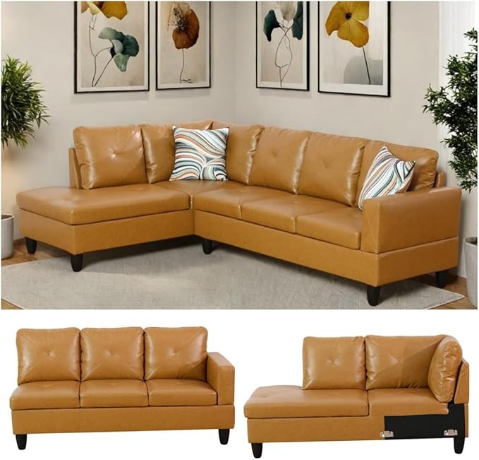 NAYSAYE L Shaped Couch, Leather Modular Sectional Couch - Image 6