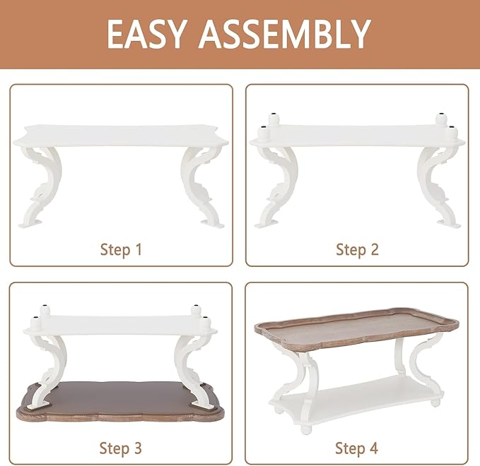 Function Home Farmhouse Coffee Table, Rustic White Cocktail Table - Image 7