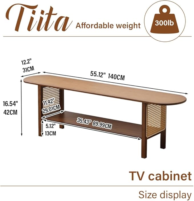 Tiita TV Stand with Storage for TVs up to 65'', Bamboo TV Console Entertainment - Image 3