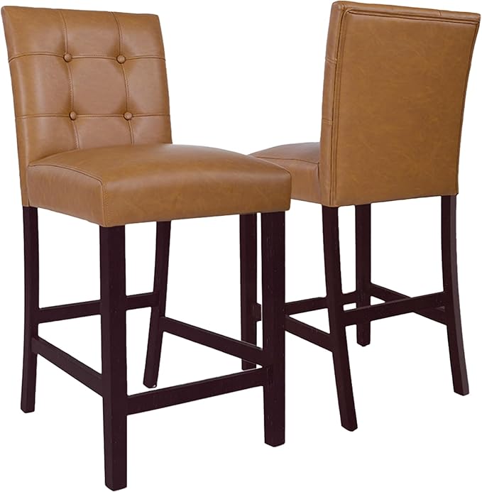 HomePop 24" Upholstered Button Tufted Leatherette Counter Height Barstool Chairs by HomePop