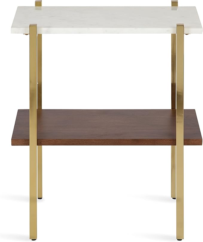 Kate and Laurel Abcott Midcentury Side Table, Walnut Brown and Gold, Decorative - Image 9