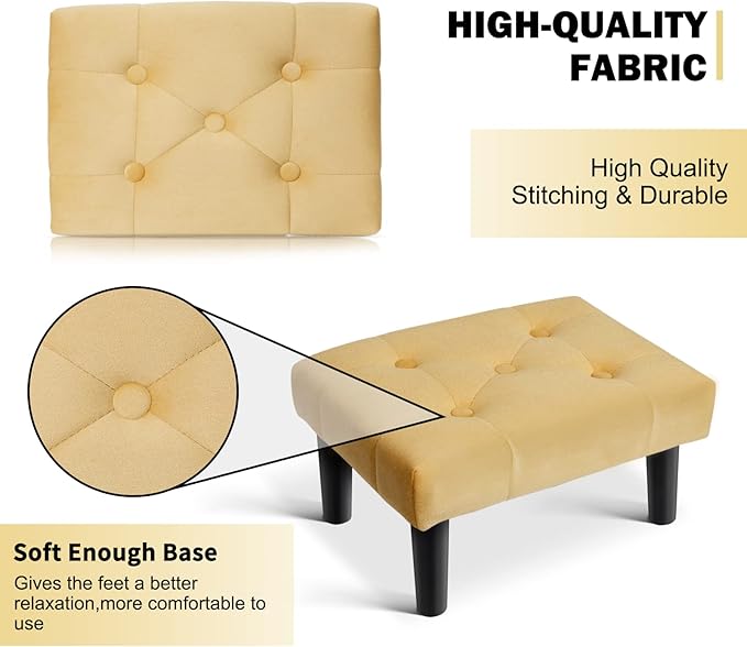 HOUCHICS Small Footstool Ottoman, Velvet Wooden Foot Stool Ottoman - Image 8