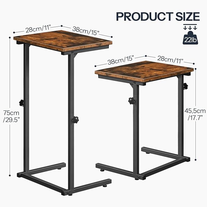 HOOBRO C Shaped End Table, Adjustable Height Side Table - Image 3