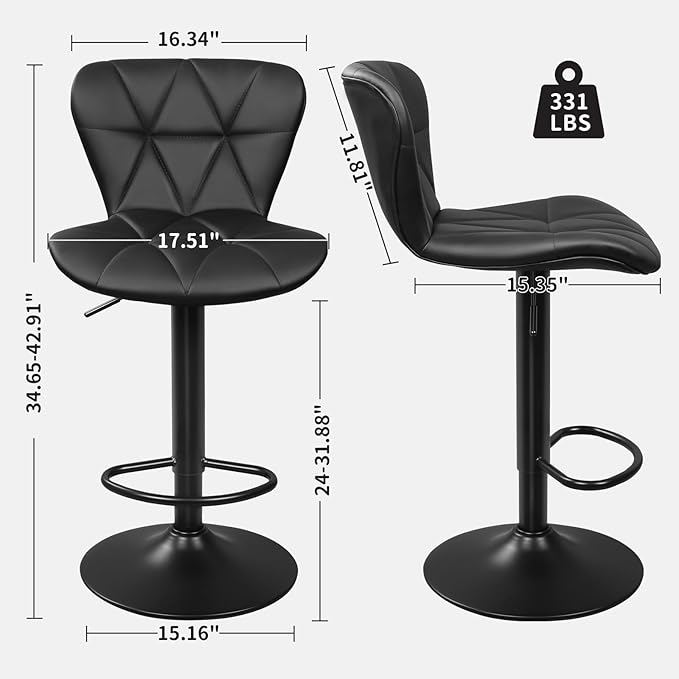 Bar Stools Set of 2, Adjustable Swivel Bar Chairs - Image 3