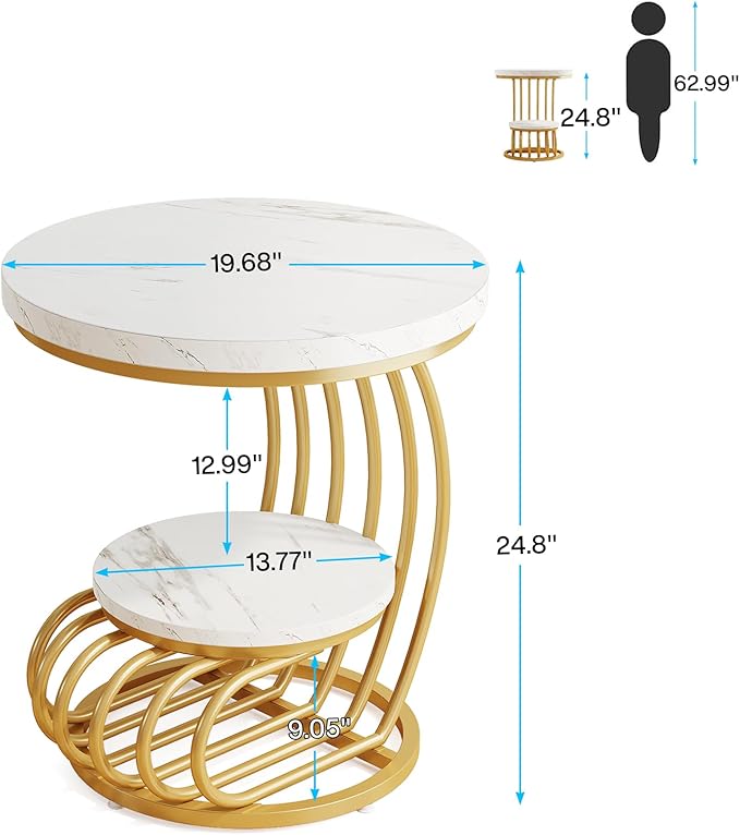 Tribesigns Gold Round End Table: 2 Tiers Side Table Set of 2 - Image 2