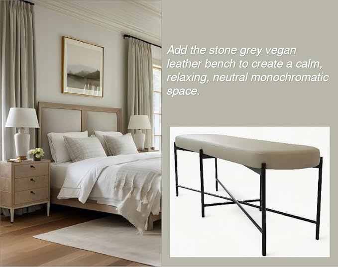 54” upholstered Vegan Leather Accent Ottoman Bench - Image 6