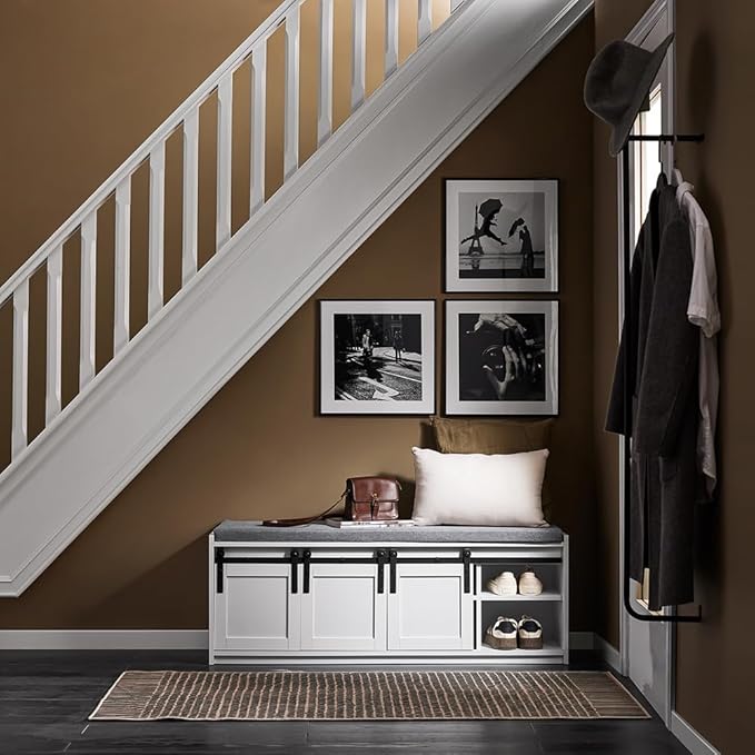 Haotian Industrial Style Shoe Storage Bench, Entryway Hallway Shoe Cabinet - Image 2