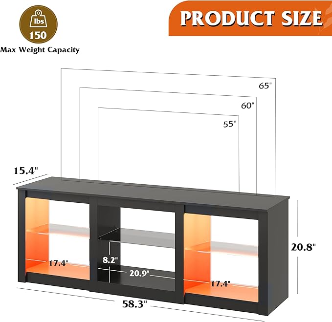 WLIVE LED TV Stand for 65 Inch TV, Modern Entertainment Center - Image 3