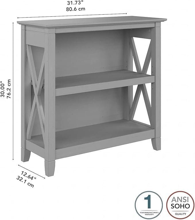 Bush Furniture Key West Small 2 Shelf Bookcase in Cape Cod Gray, Compact Home - Image 3