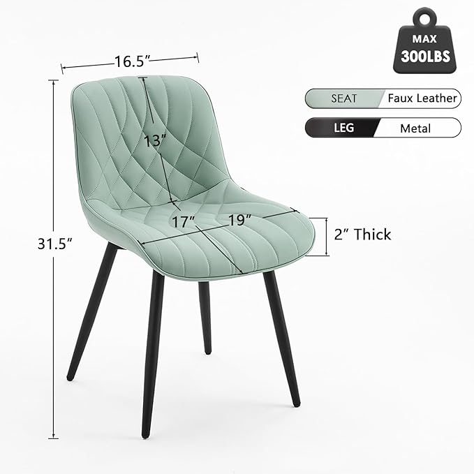 YOUNUOKE Dining Chairs Set of 2 Mid Century Modern Kitchen Chair Comfortable - Image 2