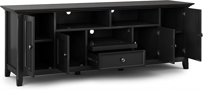 SIMPLIHOME Amherst 72-inch Wide Solid Wood TV Stand in Black, - Image 4