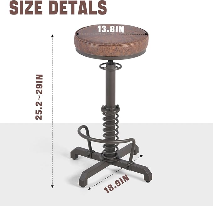American Antique Steampunk Bar Stool 24.41"-28.35" Vintage Industrial - Image 3