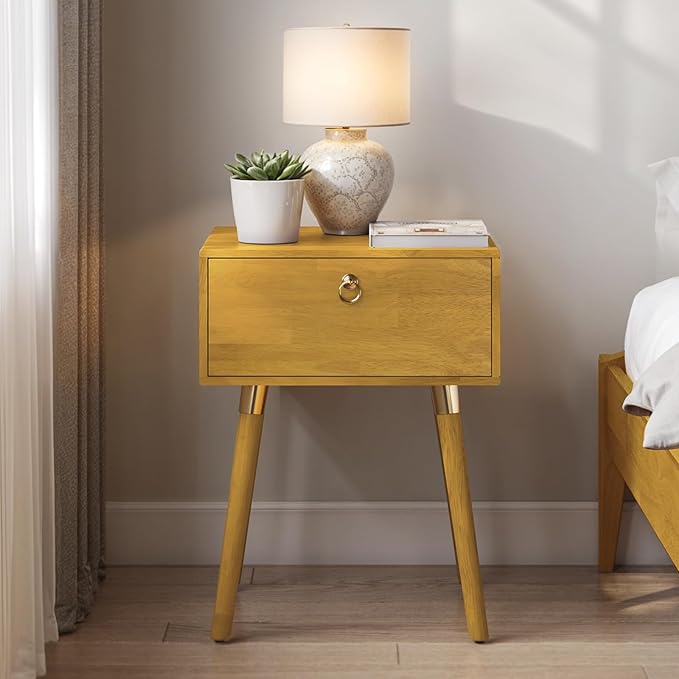 Bme Alden Wood Nightstand, Solid Wood End Table, Mid Century Modern Nightstand - Image 3