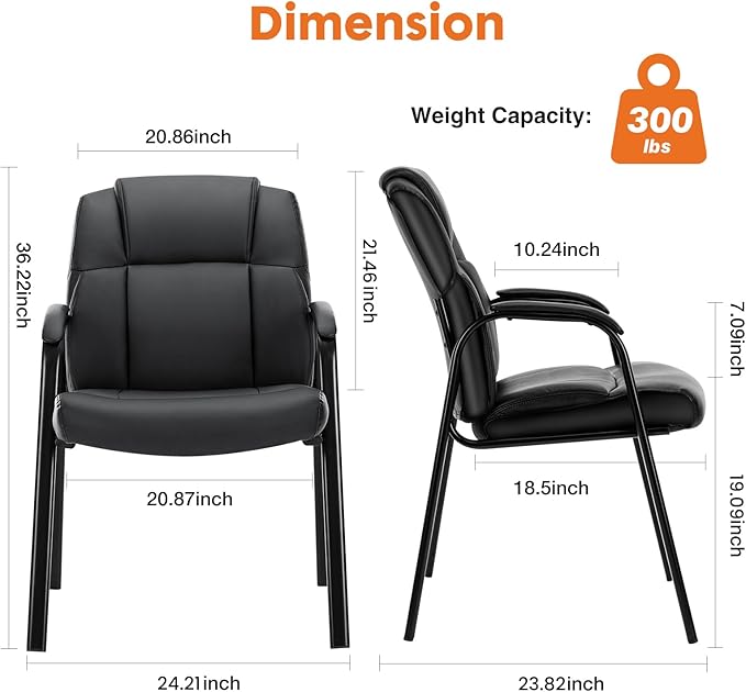 Sweetcrispy Waiting Room Office Guest Chairs Set of 2, PU Leather Big and Tall - Image 2