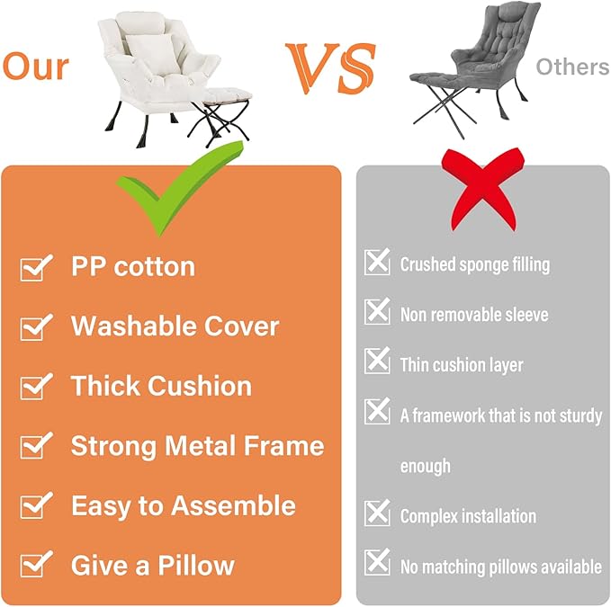 Lazy Chair with Ottoman, Modern Large Accent Lounge Chair with a Pillow - Image 8